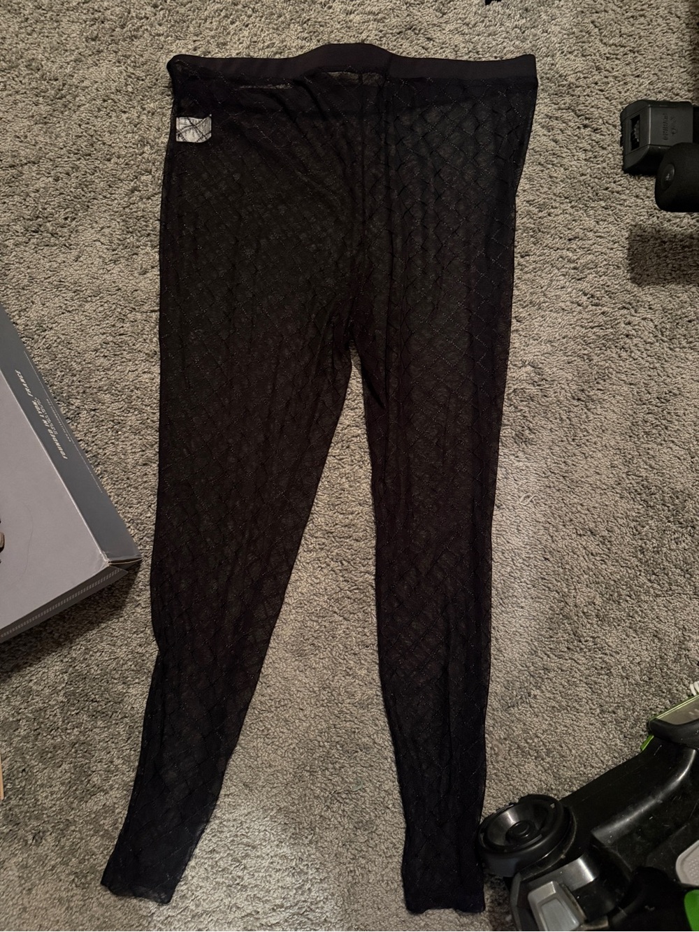 Black Sheer Diamond-Pattern Leggings